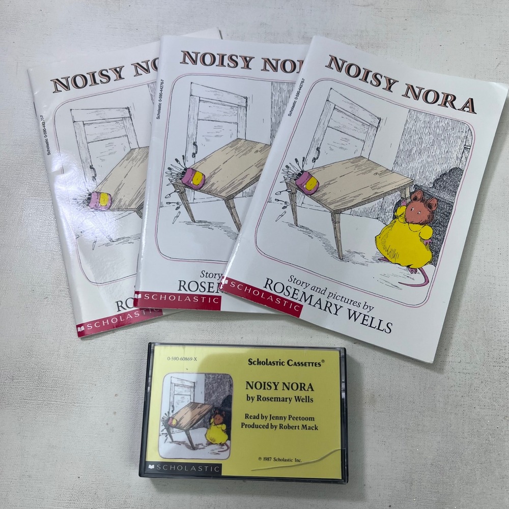 Scholastic Noisy Nora Rosemary Wells 3 Books & 1 Cassette Tape Set Vintage